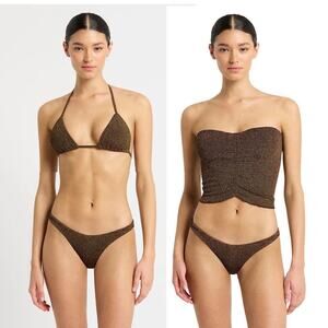 Bond Eye Australia Cocoa Lurex Luana Tri Bikini Top Vista Brief Dara Skirt Set
